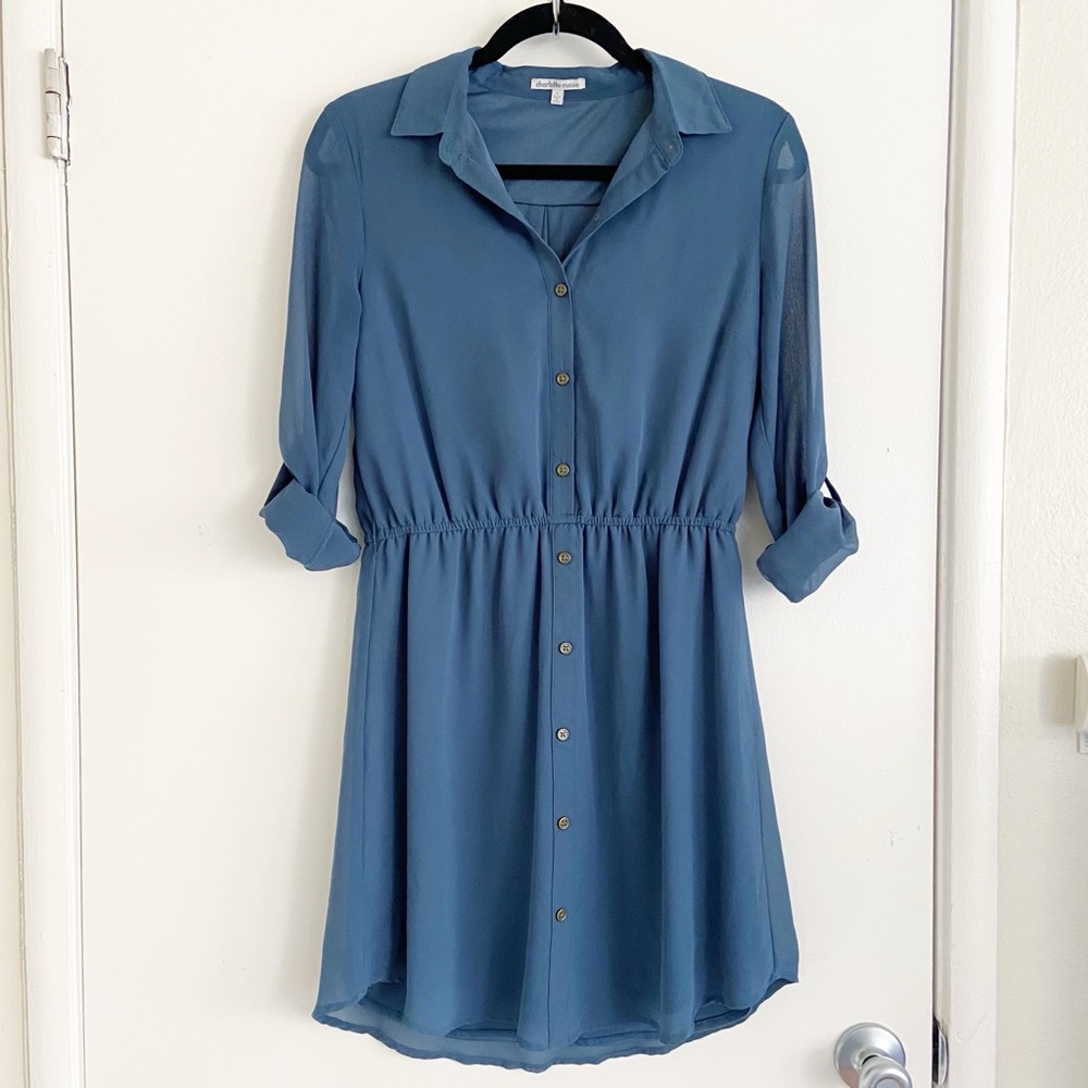 Charlotte Russe Long Sleeve Collared Button Up Dress Blue S